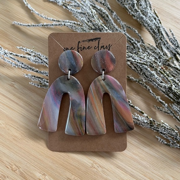 ON HOLD Galaxy Design Swirled Clay & Resin Dangle Earrings - Picture 2 of 8